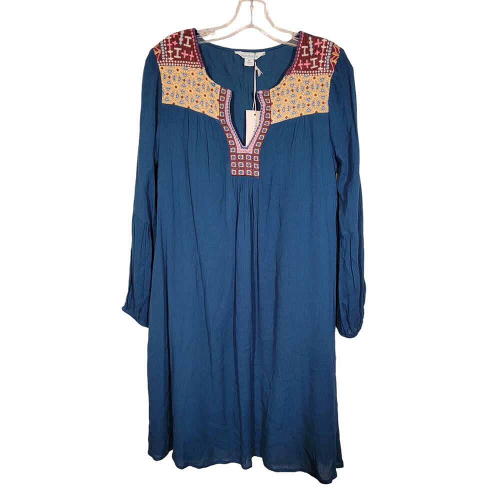 Sundance NWT Suelta Blue Embroidered Long Sleeve Mini Dress Gauzy Blue Size XS